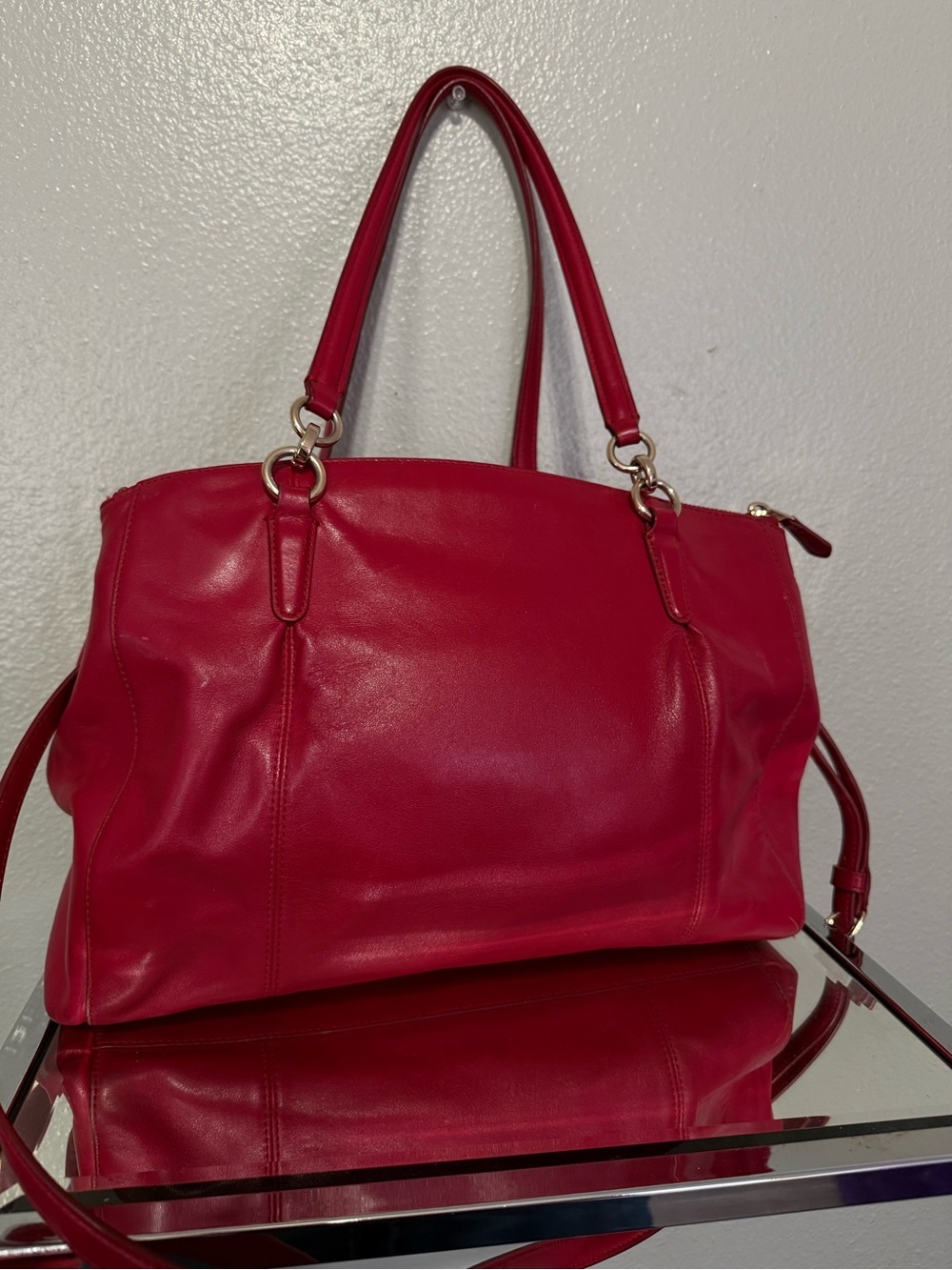 Coach F36680 Large Red Leather Satchel Shoulder Bag - Picture 5 of 11